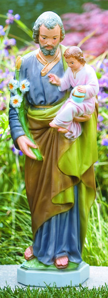 Saint Joseph With Child Sculpture figure holding lilies Christ Baby Statue